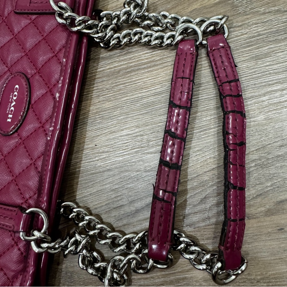 Coach Metro Quilted Chain Tote Purse Cranberry/Claret, Large Size, Style #F32905 - Picture 8 of 11